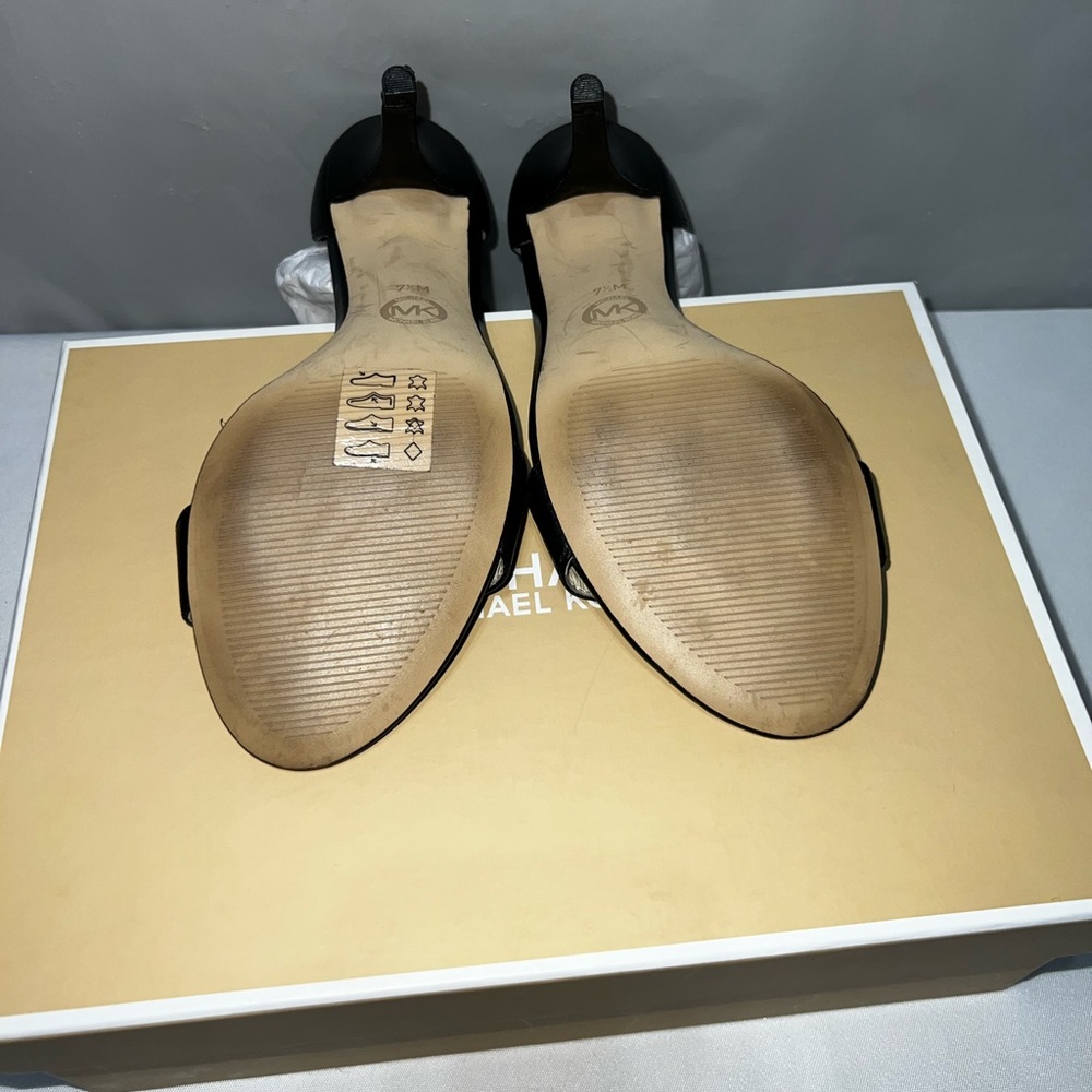 MICHAEL Michael Kors Black and Silver Leather Ankle-Strap Heels - Picture 6 of 7